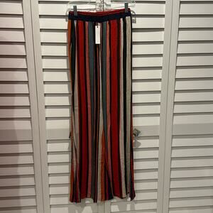 Olivaceous NWT Multicolor Stripes wide Leg with slit Slip on Pants.